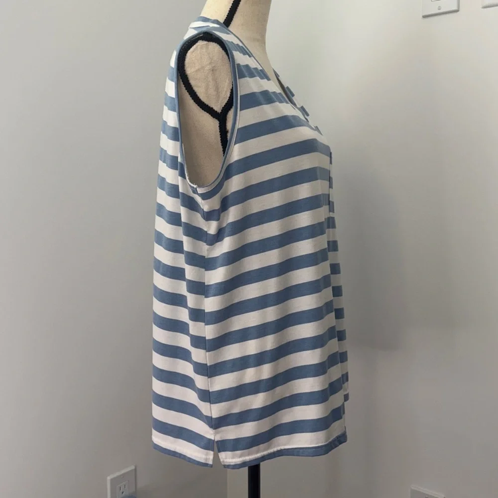 Berryou Blue and White Striped Sleeveless Top.  Sz 2X - Picture 2 of 8